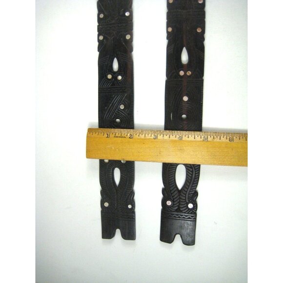 Carved Wooden Fork Spoon Salad Serving Set Tribal Home Kitchen Decor Inlay - Picture 6 of 12